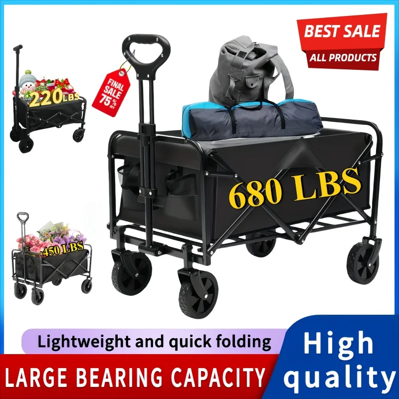

Heavy duty outdoor folding beach cart, travel cart, folding carriage, large capacity shopping cart - trolley garden camping van