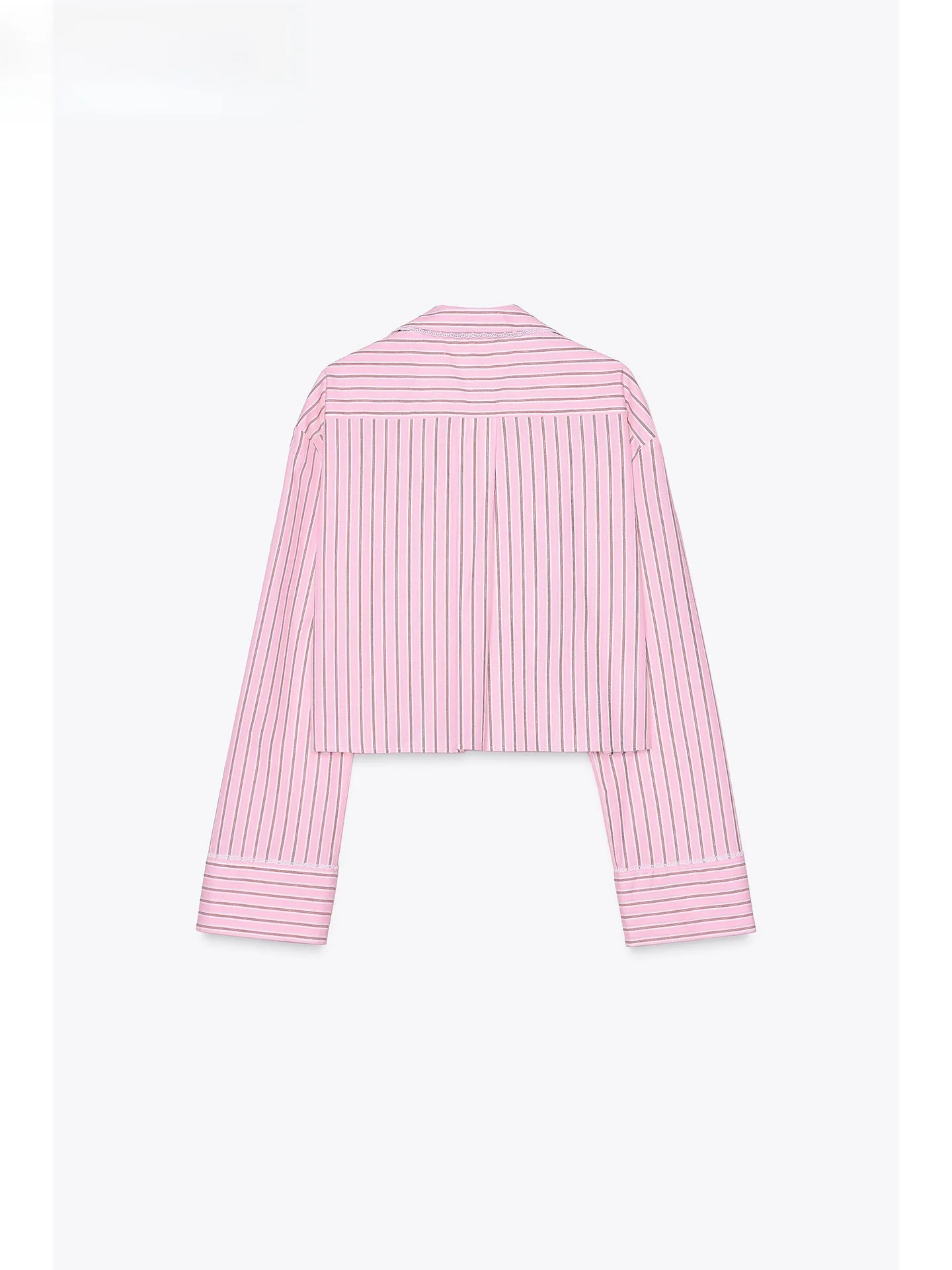 ZAPRHA 2025 doux rose rayé soie coton Long Sve ort irt femme petite taille 2658899 coupe droite v-ne été irt
