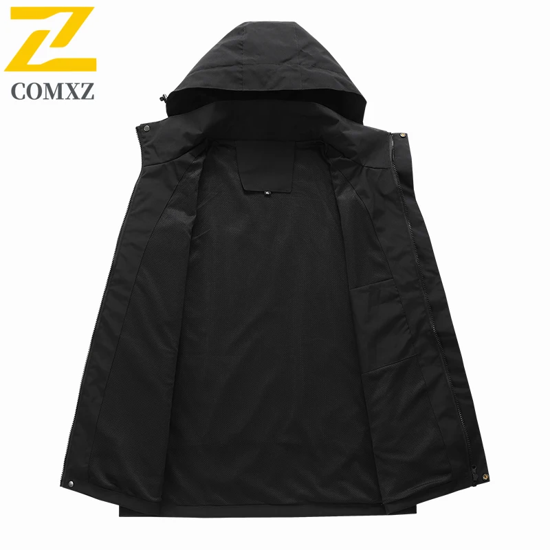 Mens Hiking Waterproof Jacket 8xl Size Thin Detachable Hooded Coat Outdoor Running Camping Fishing Windbreaker Coat Autumn 2025