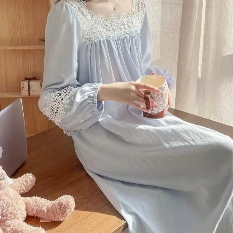 

Пижамное платье принцессы с кружевными краями для девочек, кавайная сексуальная милая одежда с длинными рукавами для отдыха, тонкая одежда для четырех сезонов, одежда для сна, новинка