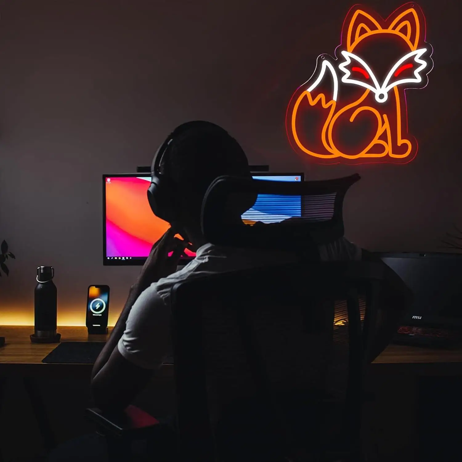 Cute Fox Neon Sign Dimmable LED Wall Light For Kids Bedroom Nursery Living Room Office Fox Lovers Animal Themed Wall Decoration