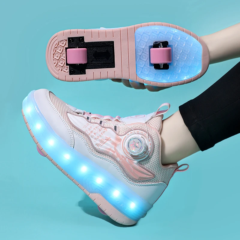 Boys' walking shoes Two-wheeled children's flash skates Student sports roller skates students can invisible burst shoes