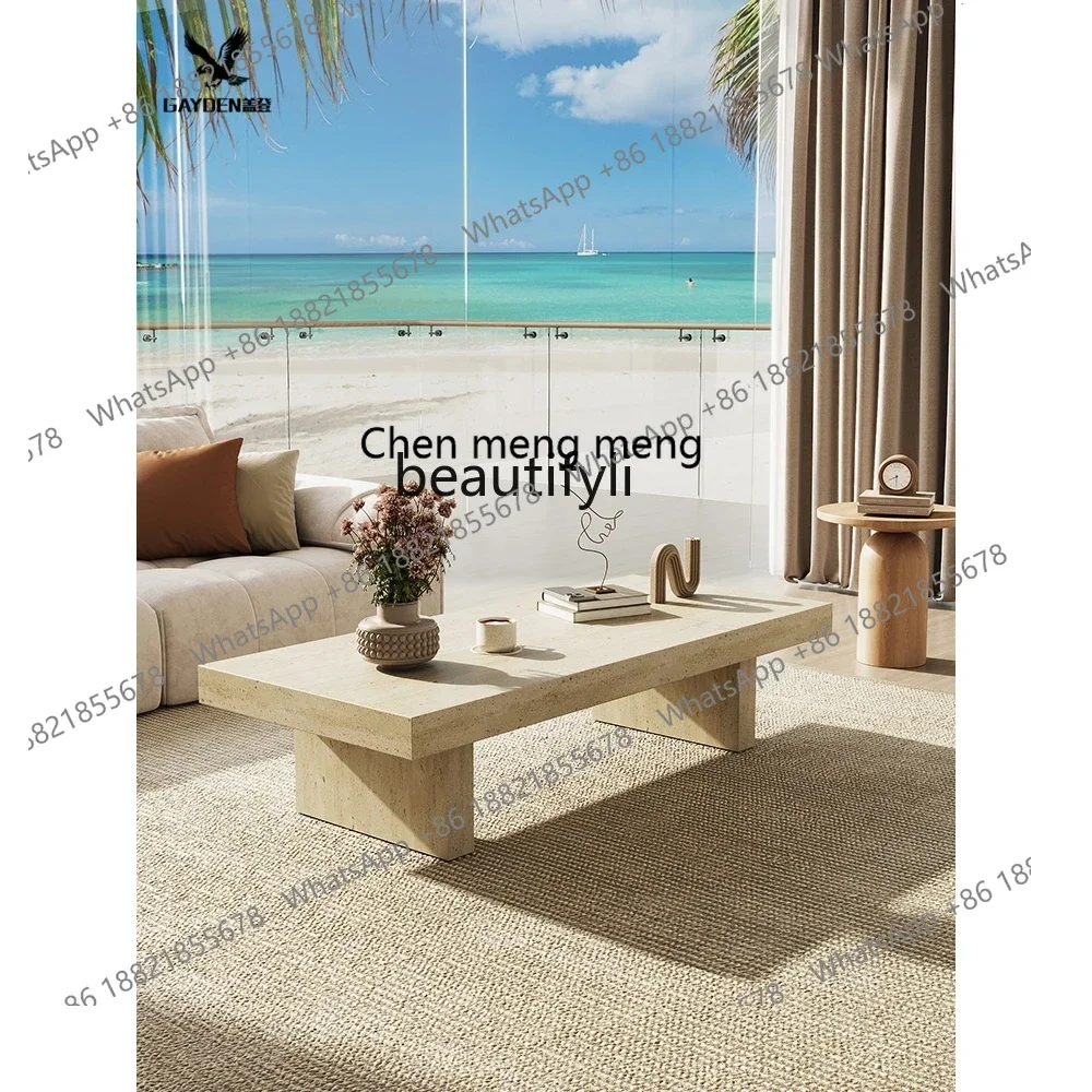 178Medieval Roman travertine rock slab light luxury rock slab rectangular living room tea table coffee table2936