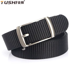 TUSHI New Men's Belt Automatic Metal Buckle Nylon Webbing Outdoor Work Belt Toothless Automatic Buckle Casual Sports Canvas Belt