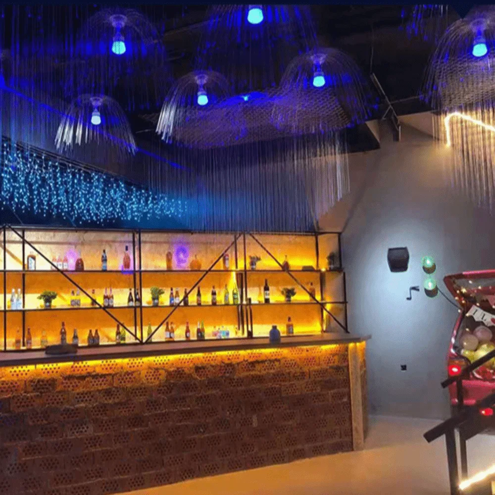 Fiber Optic Filament Jellyfish LED Light Waterproof Shell External Controller Fiber Optic Lamp Hanging Mount Design