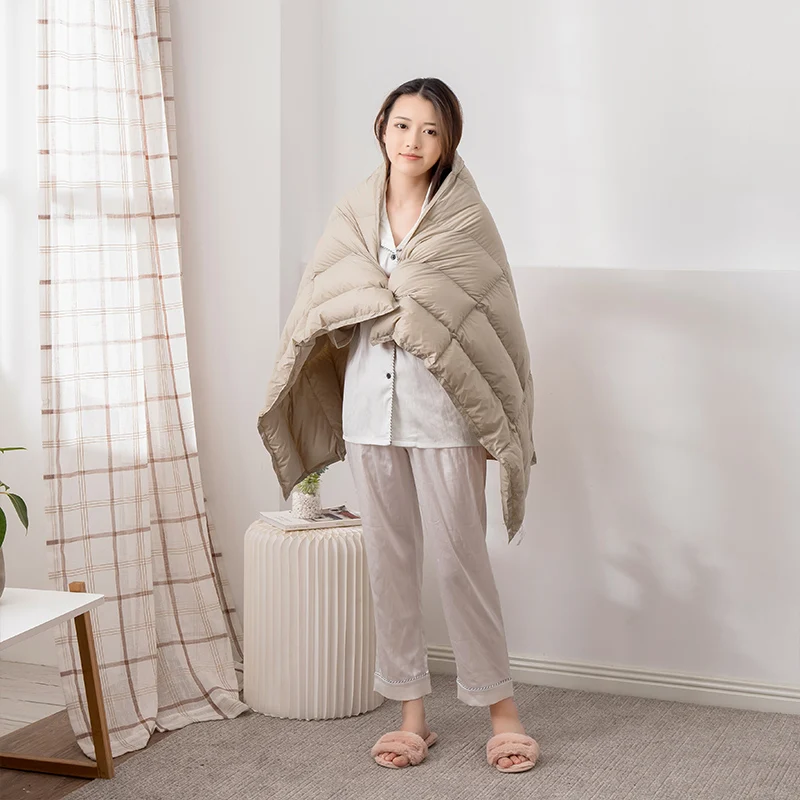 

2025 new solid color multi-functional down blanket white duck down shawl blanket small quilt nap cover blanket