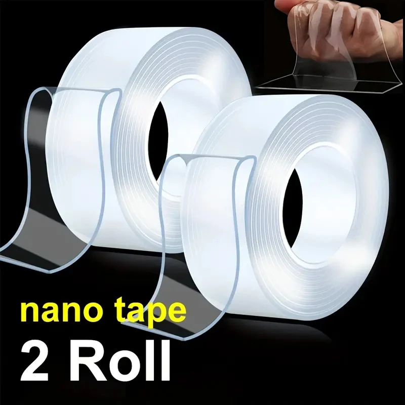 1/2 Rollen Nano-Klebeband, doppelseitiges Klebeband, transparent, wiederverwendbar, wasserdicht, Klebebänder, reinigbar, für Küche, Badezimmer, 10 mm Dicke