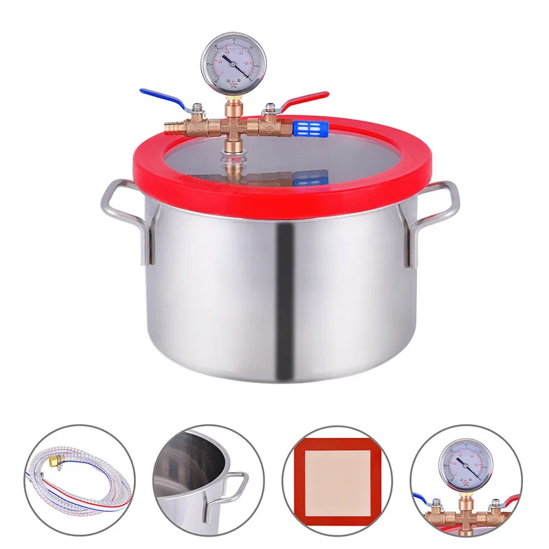 3 Gallon 12L Stainless Steel Vacuum Degassing Chamber Vacuum Defoaming Barrel For Silicone Resin AB Adhesive 25x25CM Acrylic Lid