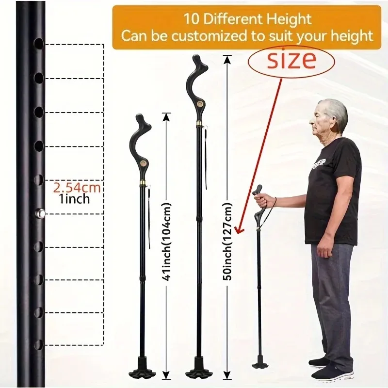 Bastone da trekking in alluminio leggero a 1 radice - Bastoncini da trekking ad altezza regolabile, impugnatura ergonomica antiscivolo, design pieghevole compatto con