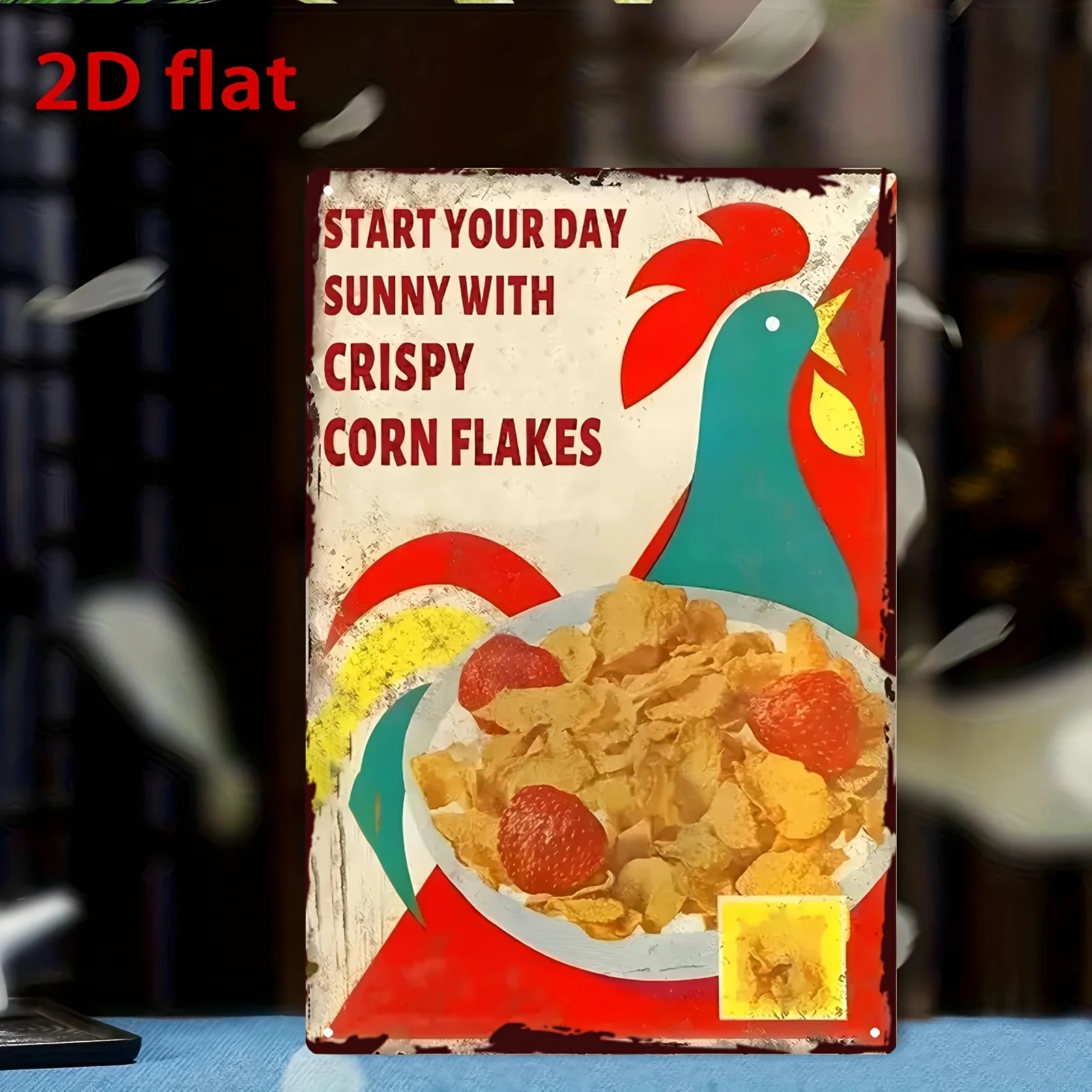 2D Flat, 1pc Vintage Metal Wall Sign with Cheerful Design - Retro Cereal Themed Decoration