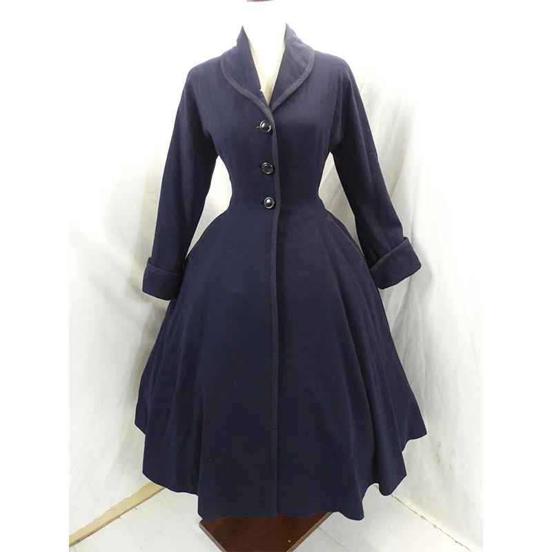 

Custom Made Vintage 1950's Period Circle Skirt Style Coat Women Renaissance Gothic Black Puffy Trench Jacket