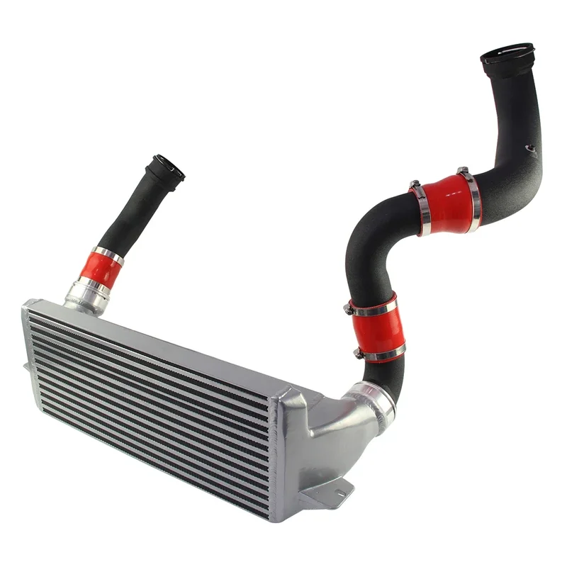 Competition Bar & Plate Intercooler + Super Charge Pipe Kit For BMW N55 E8X E9X E82 E88 E90 E91 135i 335i Black/Red Aluminum