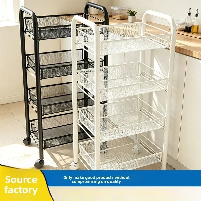 Rolling Storage Cart Kitchen Floor Standing Fruit Vegetables Snack Rack Living Room Bedroom Movable Storage Cart Kitchen Trolley
