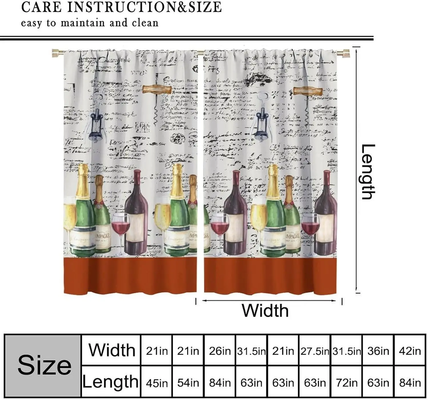 Vintage Script Wine Bottle Corkscrew Curtain Champagne Red Wine Glass Light Filter Drape For Kitchen Living Room Homestay Decor