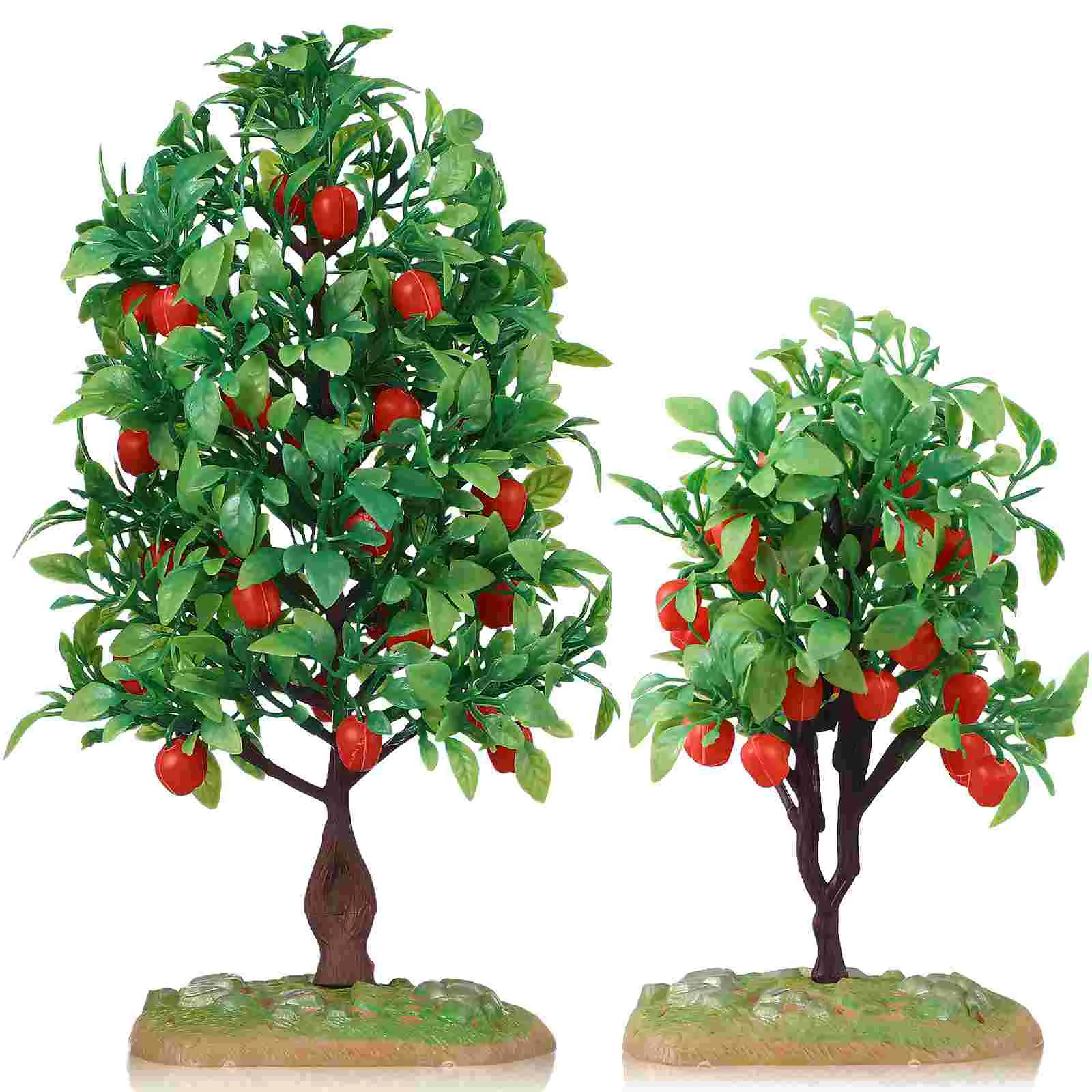 2 Pcs Apple Tree Model Adornment Trees Decorate Mini Fruit Plastic Miniature Diorama Child