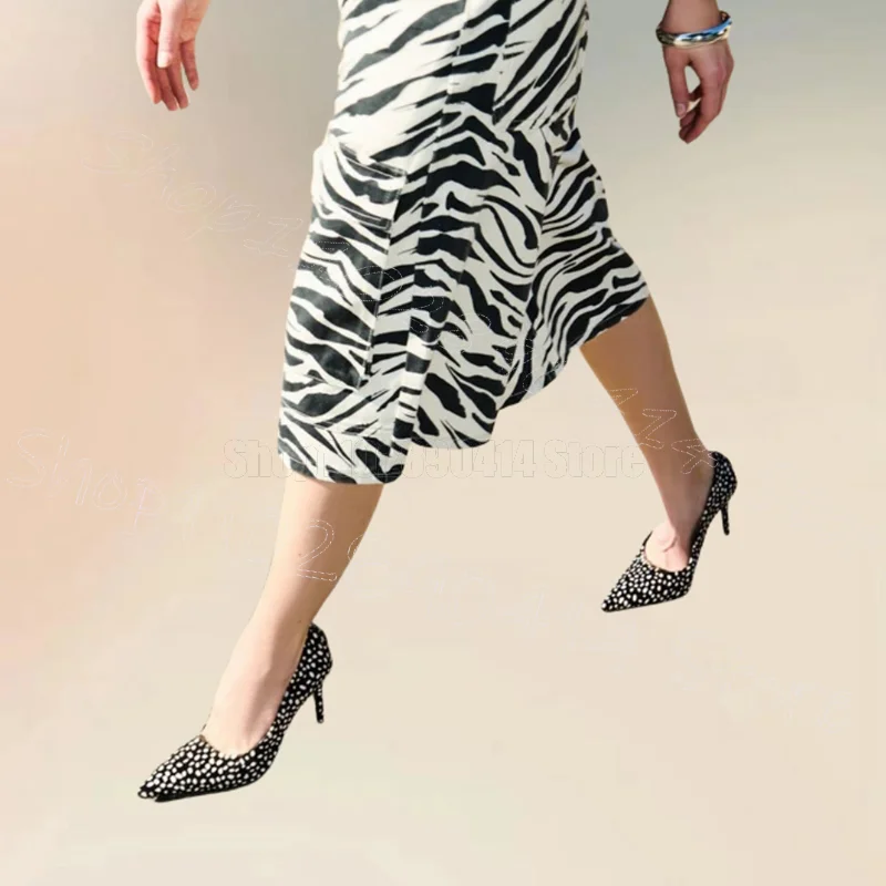 Wave Point Print Shallow Pointed Toe Pumps Slip On Women Shoes Thin High Heels Fashion Party Banquet 2025 Zapatos Para Mujere