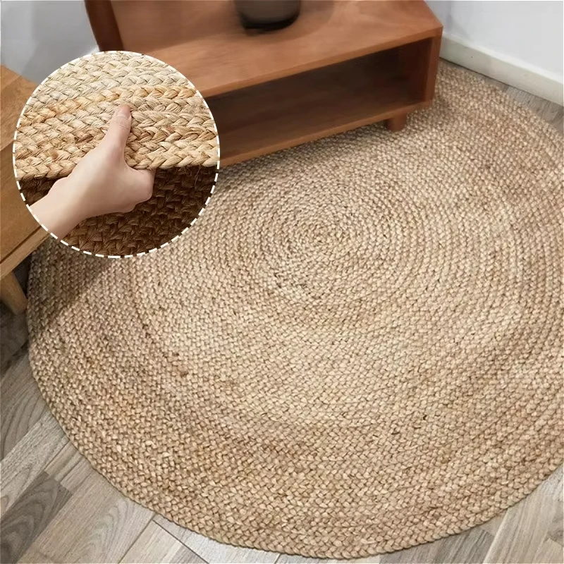 

Jute Round Rug Natural Pure Hand-woven Living Room Carpet Comfortable Wear-resistant Entrance Bedroom Bedside Mat Ковер Tapis 러그