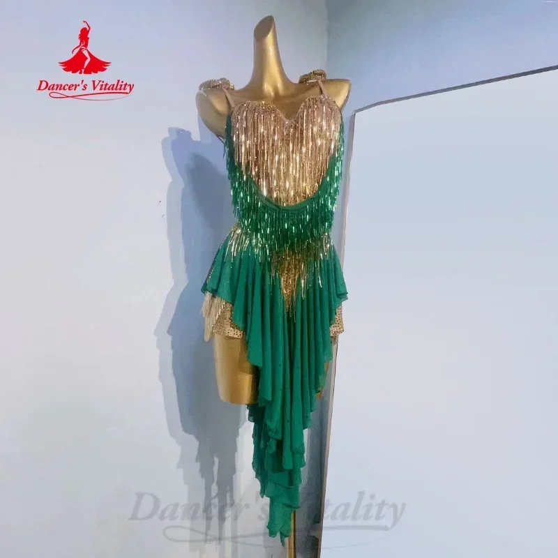 Vestido de franja sem costas personalizado para adultos e crianças, vestido de dança latina, roupa sexy, tango samba rumba