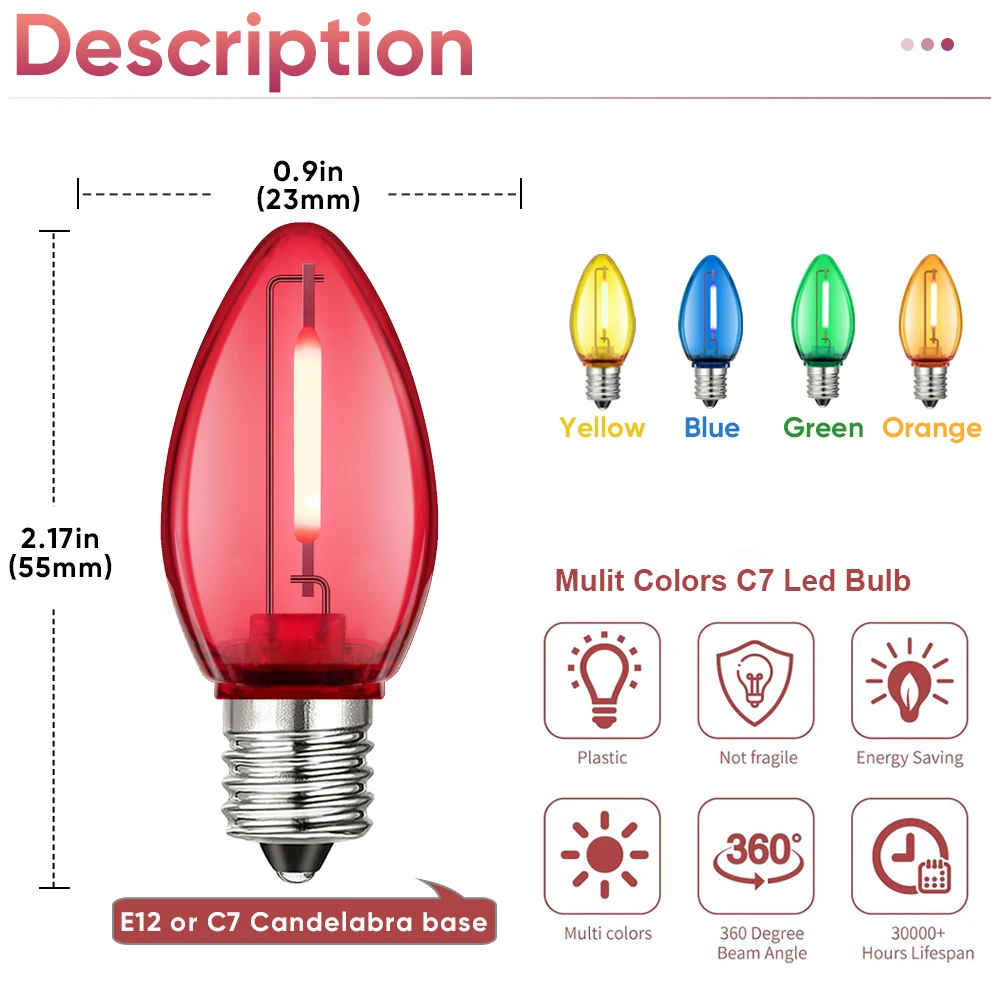 C7 Mini Kerze Licht Led 220V E12 110V Glühbirne Bunte Kunststoff Bruchsicher Für String Licht Outdoor retro Dekoration Licht