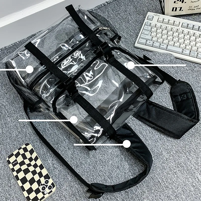 Backpack Transparent PVC Travel Japanese And Korean Trendy Fashion Simple Large Capacity Flip Double Shoulder Bags