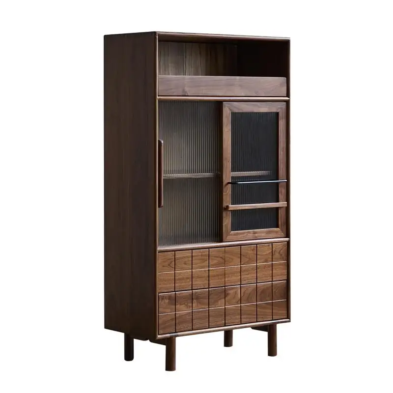 

Black walnut locker, all solid wood living room storage cabinet, multi-functional wine cabinet