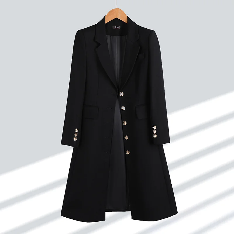 High Quality Autumn Winter Women Blazers 2023 New Single Breasted Mid Long Suit Lady Office Blazer Female Windbreakers Outerwear