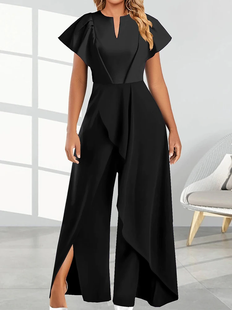 

Jumpsuits Women Summer 2023 New Short Sleeve V-Neck Playsuits Loungewear Wide Leg Pants Ladies Bodysuits Streetwear Dropshipping