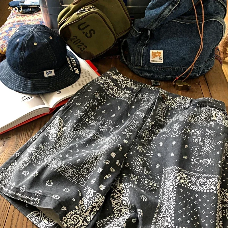 Summer Japanese Men's Water Washed Carbon Gray Cashew Flower Loose Casual Five Piece Pants Beach Shorts Trend