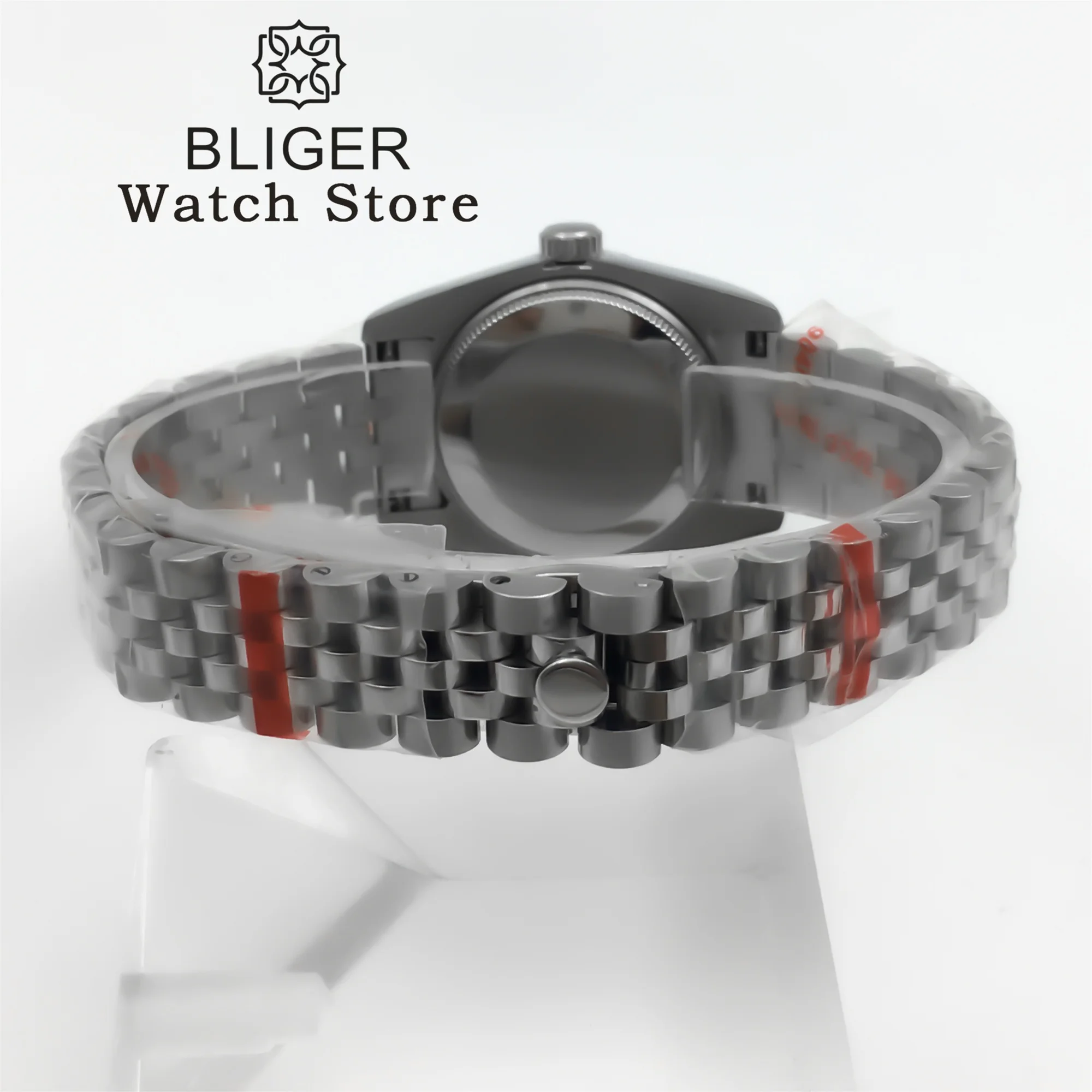 BLIGER 31mm Women Automatic Watch Stainless steel Bracelet Sapphire Glass White Mother Pearl Dial Diamond index Waterproof Watch