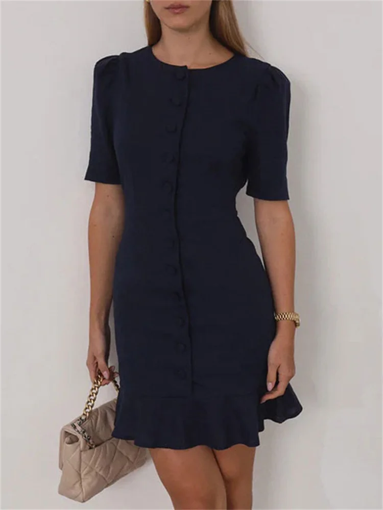 Tossy Ruffled Fashion Cardigan Mini Dress Women's Short Sleeve Patchwork Elegant Commute Summer Dress Female Bodycon Dress New