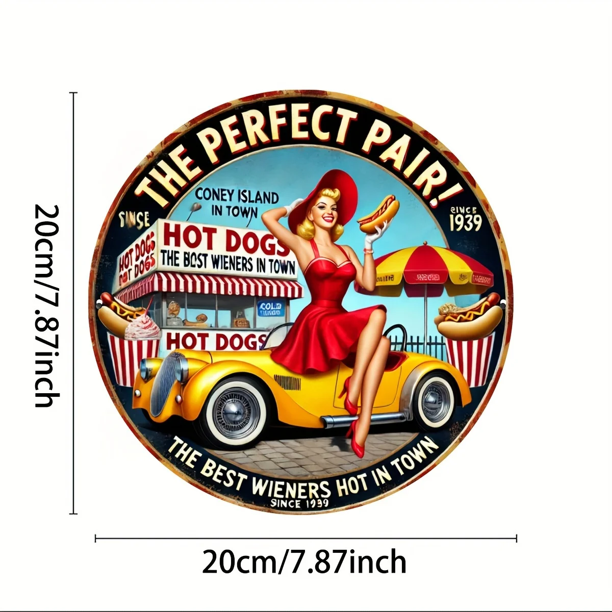 7.8 × 7.8 بوصة (20 × 20 سم) لافتة ألومنيوم مسطحة مطبوعة ثنائية الأبعاد، لافتة بنزين على الطراز العتيق، مثالية لتزيين الجدران القديمة