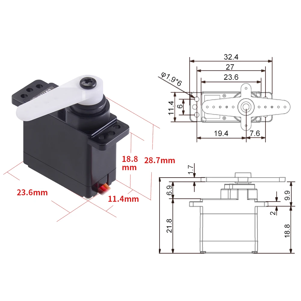 KST DS113MG 4.8-6.0V 2.2kg 12g High Torque Metal Gear Brushless Digital Servo Core Motor For 450 RC Helicopter 30E Fix-wing