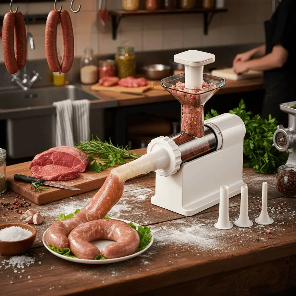 

Large Capacity Manual Sausage Maker Heavy Duty Food-Grade Sausage Filling Machine with 4 Stuffing Tubes Handmade