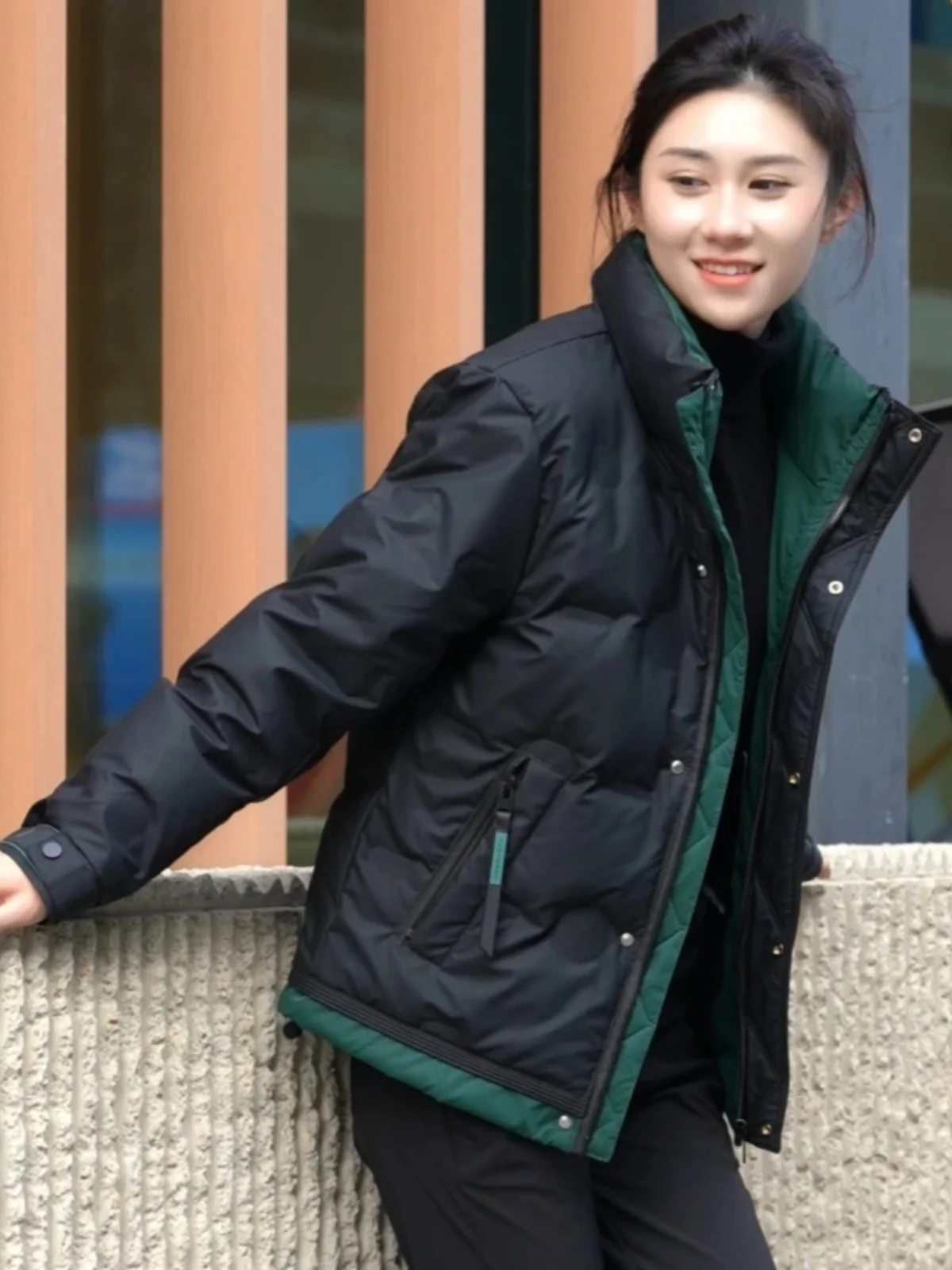 

90% White Du down ort Puffer Jaet Men's Trendy Color Blo Fake Two-Piece Outerwear Couple's Warm Winter Clothes Top