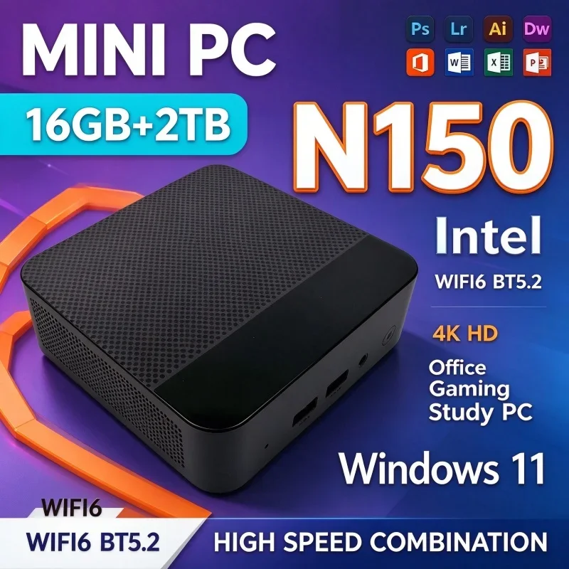 Energy Saving Intel N150 Mini PC 16GB RAM 1TB Or 2TB SSD Windows11 WiFi6 BT5.2 4K Output Compact Desktop For Office Home Gaming