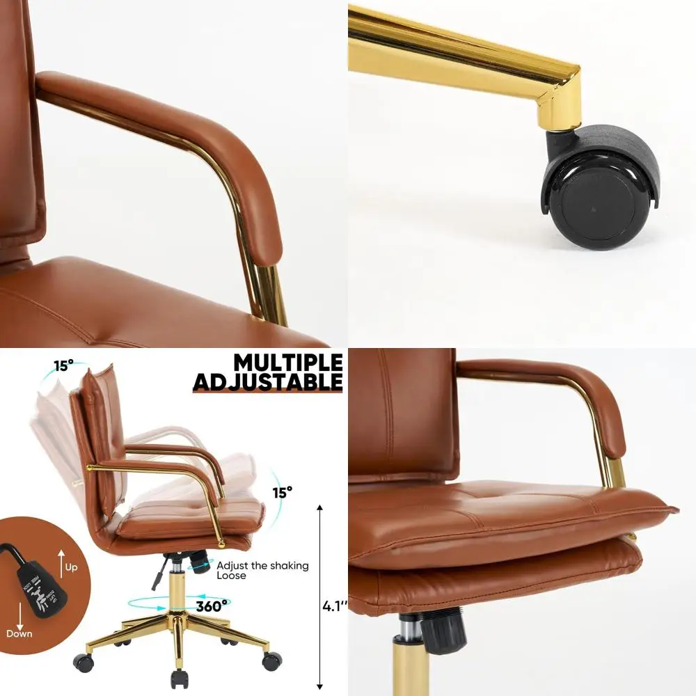 

Современное офисное кресло с велюровой обивкой и средней спинкой, регулируемое по высоте, цвет кэмел, для домашнего офиса