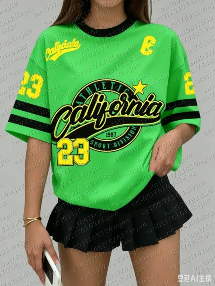 Damen Kid California 23 Print V-Ausschnitt Kurzarm-T-Shirt Sommer-Grafik-T-Shirt Baseball-Trikots Plus Size Sport-T-Shirt – Detail 8