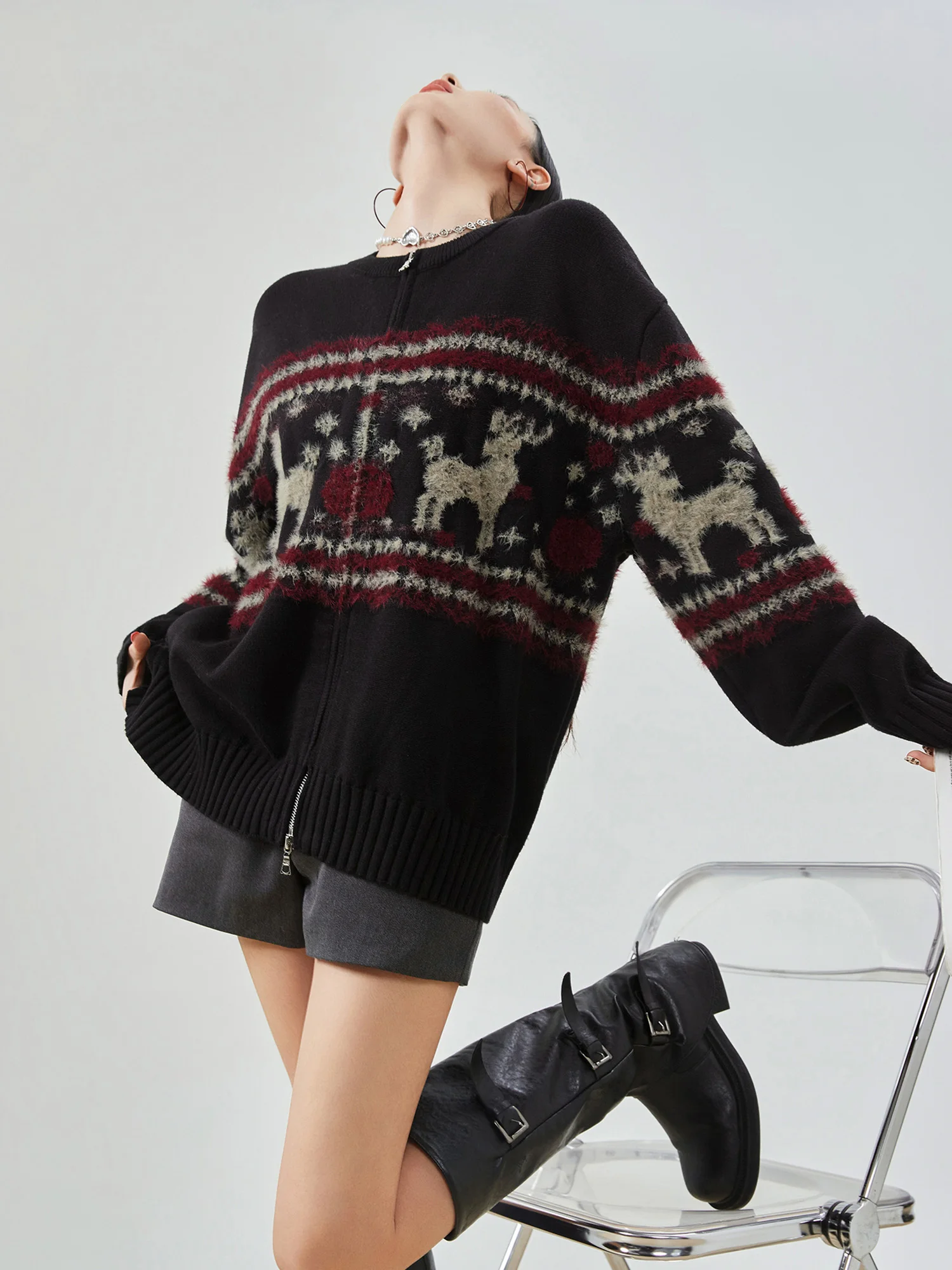 

Вязаный кардиган в стиле ретро, женский, свободный, тонкий, с узором «Фейр-айл», в корейском стиле, с эффектом высококачественного трикотажа