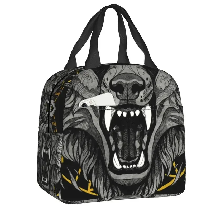 

Custom Norse Nordic Wolf Lunch Bag Women Thermal Cooler Insulated Lunch Boxes for Kids School