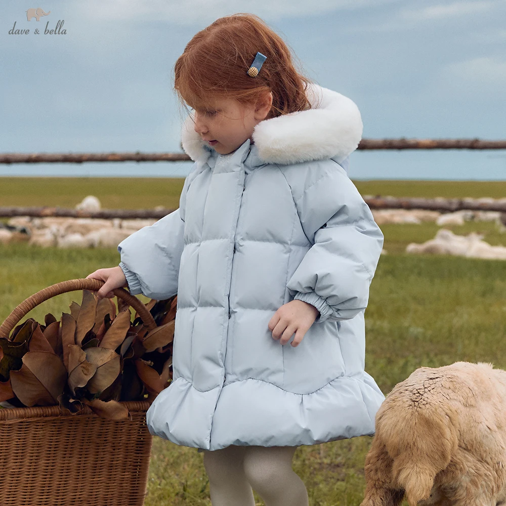 Dave Bella Girls Mid-long White Duck Down Hooded Jacket Children Winter Warm Thicken Coats Outwear Clothes DB4264051