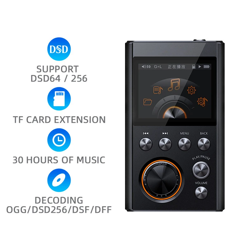 المهنية عالية الجودة وكمان الأصلي التجريبي HIFI DSD256 ضياع DSD WM8965 فك جديلة الموسيقى البسيطة الرياضة DAC مشغل MP3