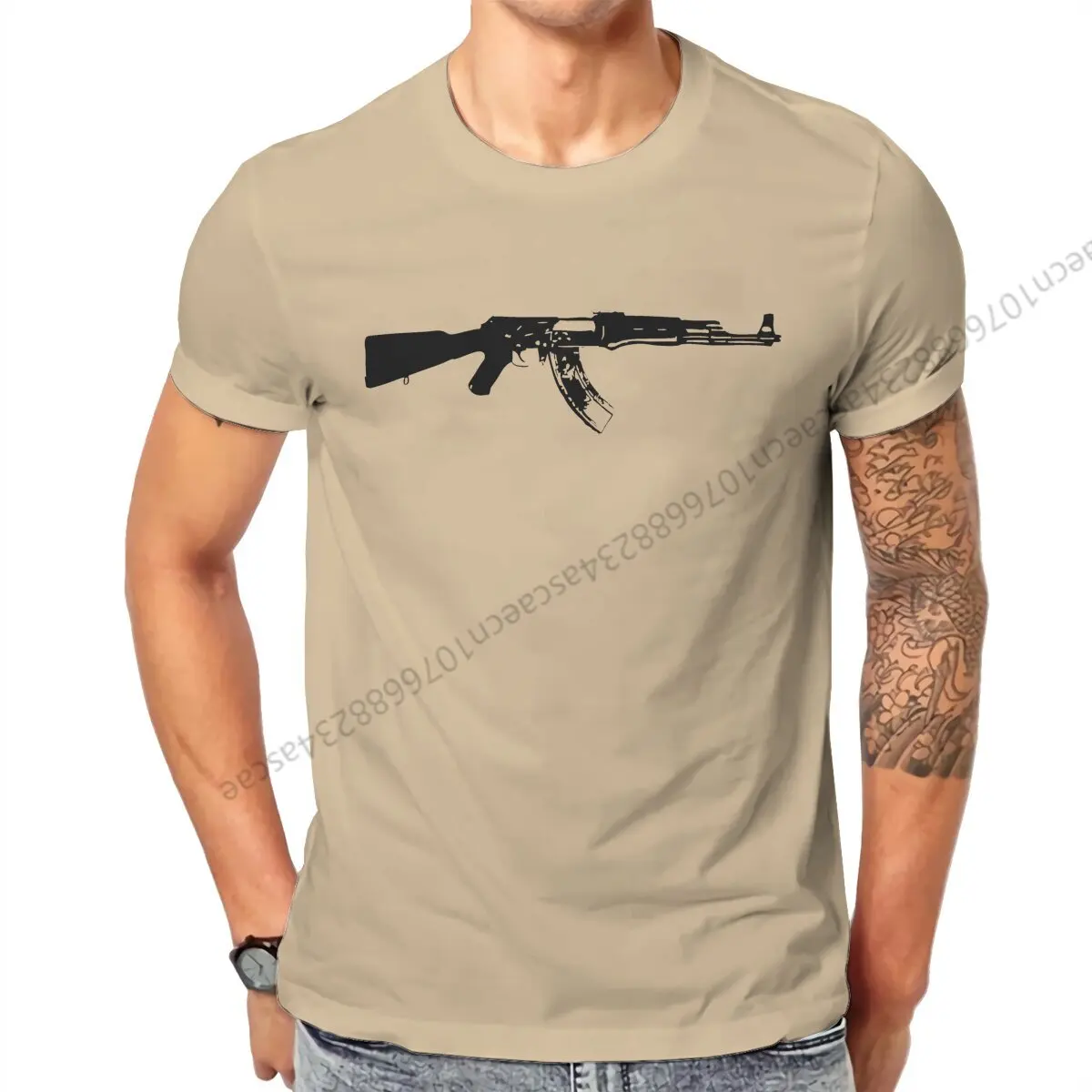 Kalashnikov AK 47 Black Tshirt Graphic Men Tops Vintage Summer Cotton Short Sleeve T Shirt