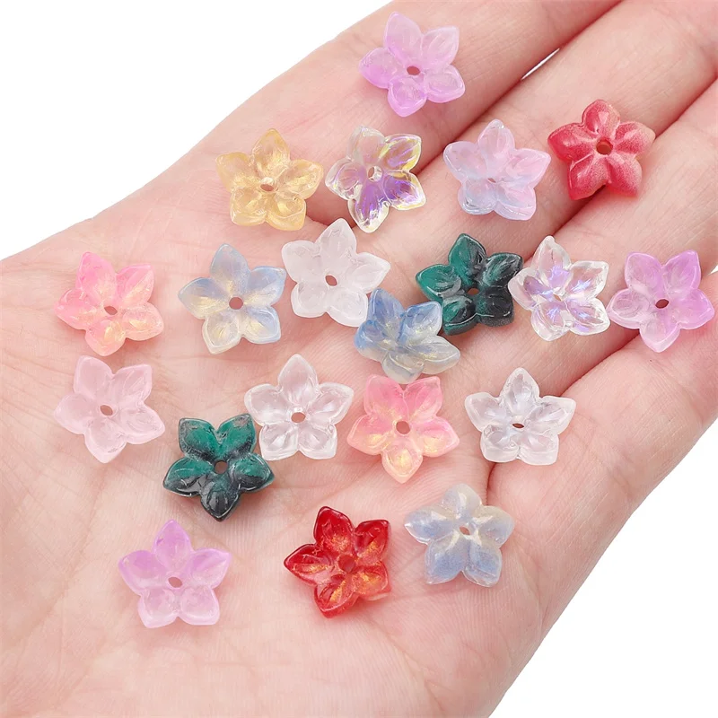 10pcs Colorful Gradient Flower Shape Glass Beads Pendant Loose Bead For DIY Jewelry Making Necklace Bracelet Charm Accessories