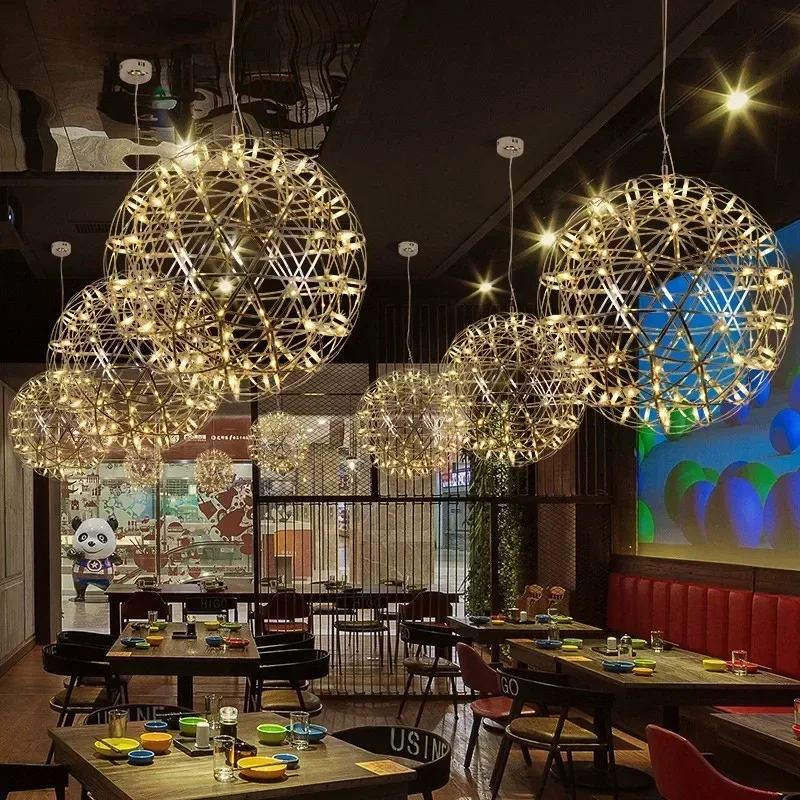 Modern Brief Loft Spark Ball LED Lights Chandelier Fixture Firework Stainless Steel Lobby Lustre Pendant Lamp Home Deco Lighting