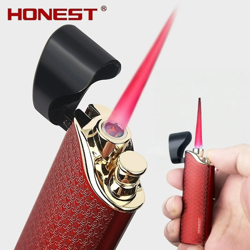 Honest Windproof Ultra Thin Inflatable Lighter New Windproof Jet Red Flame Outdoor Portable Lighter Men's Smoking Gift