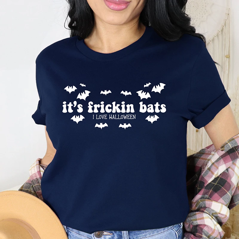 

Halloween Women T Shirts Cotton It's Frickin Bats Funny Gothic Clothes Harajuku Festival T-shirt Black White Kawaii Tshirt Femme