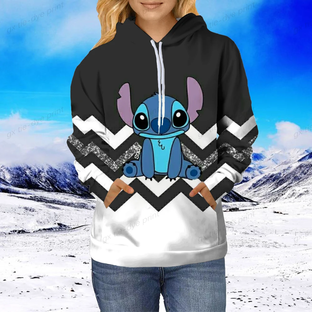 Autumn Winter Women Disney Stitch Hoodie Kids Disney Pullover Adult Cartoon Hooded Clothing Boys Girls Fashion Top Coat With Hat