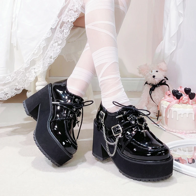 Sweet Lolita Original Japanese Deep Mouth Girl Matsuke Thick Sole Shoes Pointed Retro Pu High Heels