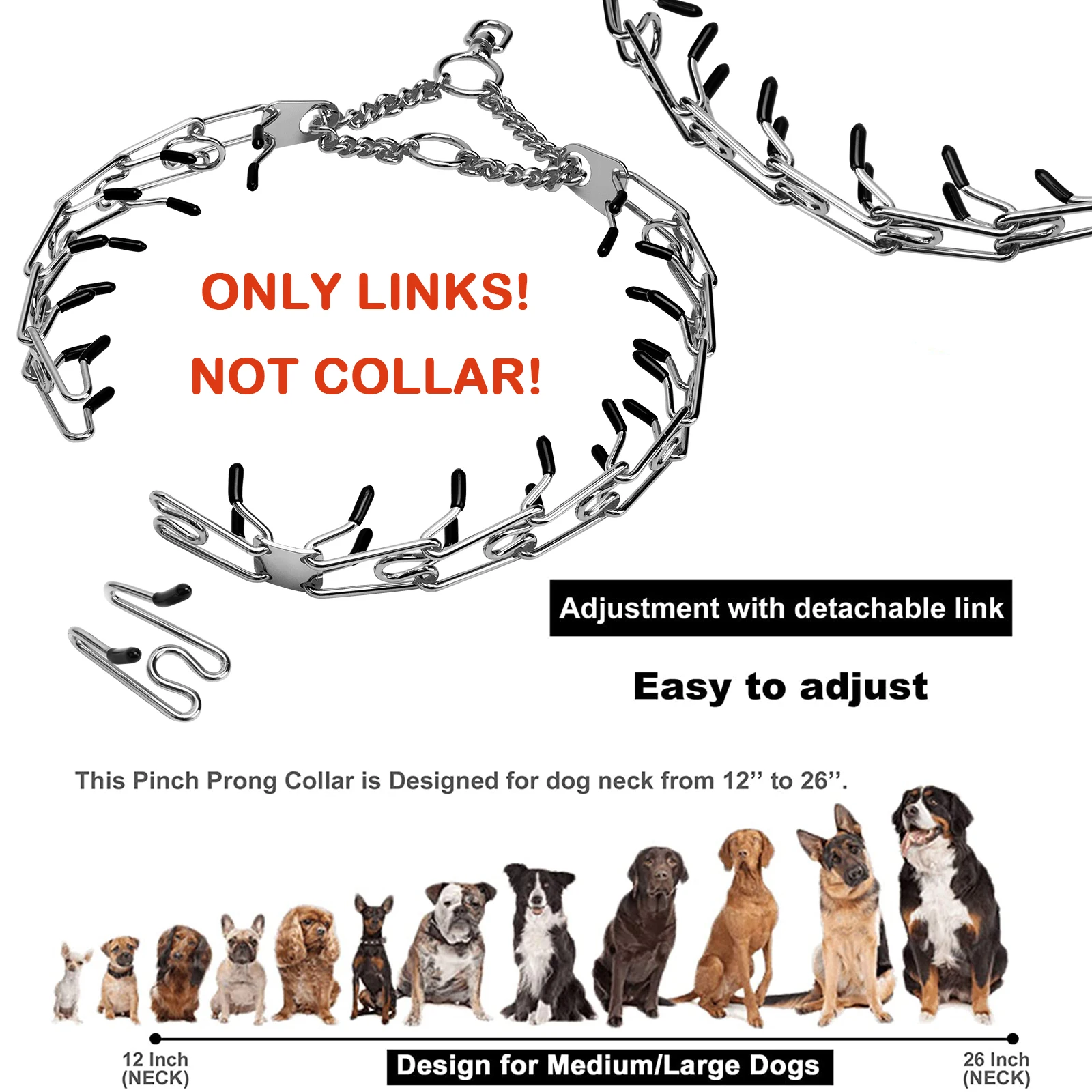 Adjustable Dog Choke Collar Accessories Training Dog Collar Choke Collar For Dogs Collar Links Fit for Prong Collar Pinch Collar