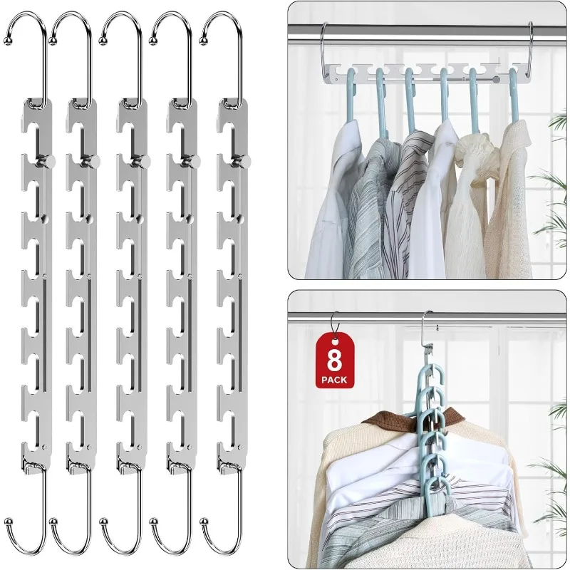 

Space Saving Hangers Telescopic, 6 Holes Clothes Hangers Adjustment to 9 Holes, Upgraded Sturdy Metal Clothes Hangers Space